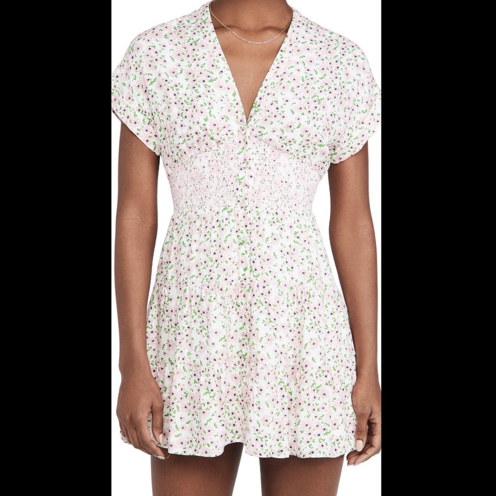 Alice + Olivia Keela Smocked Mini Dress in Monterey Ditsy Soft White